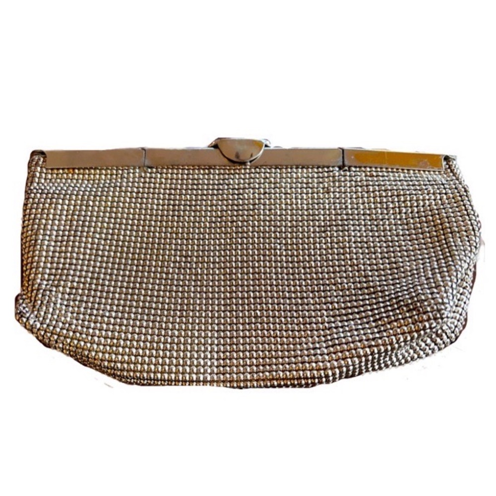 Rare Vintage 1940’s Whiting & Davis Silver Dimple Mesh Hinged Clutch Purse
